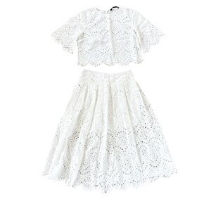 Zara White Eyelet Two-Piece Set - Crop Top & Full Skirt